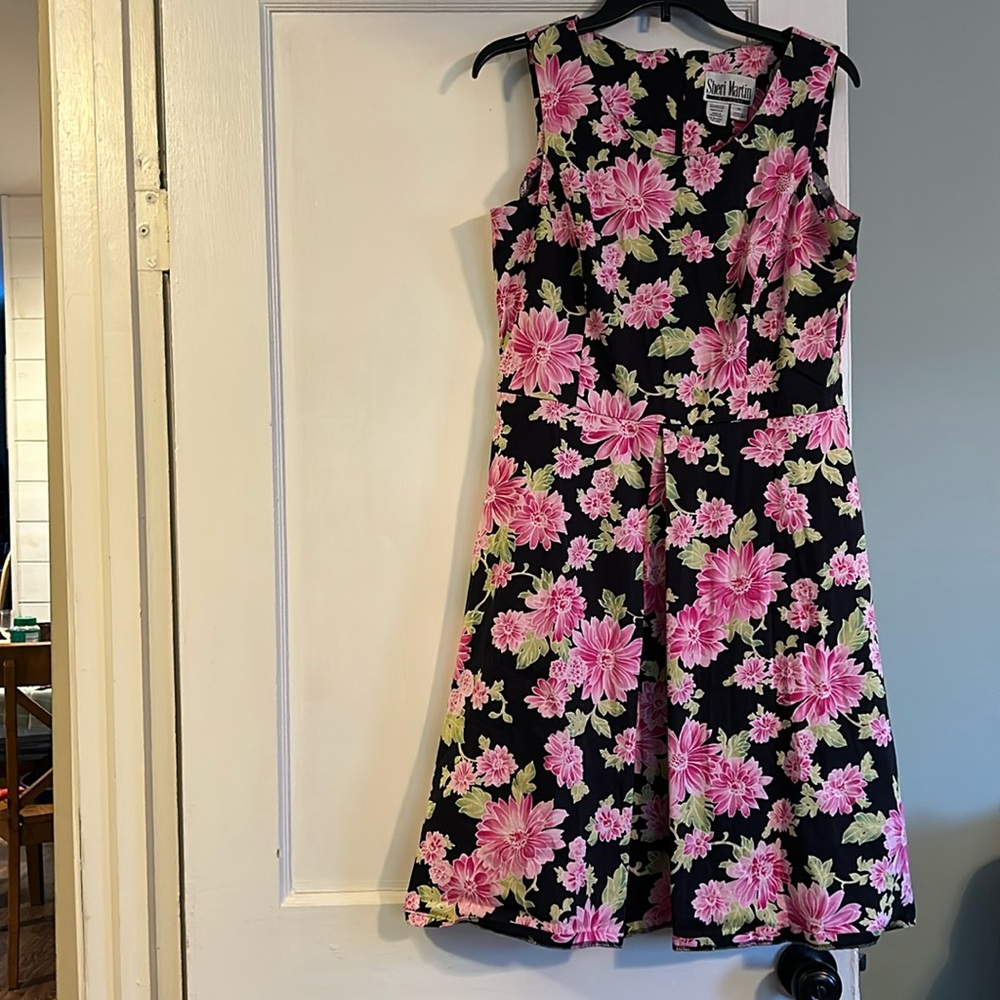 Sheri Martin size 12 black with pink flowers dress.